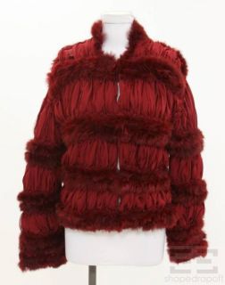 carlos miele red woven rabbit fur coat size 40