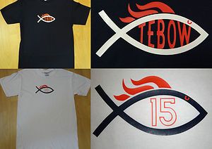 Tim Tebow 15 Broncos Jesus Fish Shirt NFL Jersey Gators Tebowing Adult 