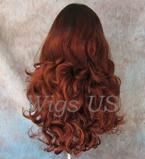 Wigs Soft Waves Center Part Bangs Sangria w Dark Brown Front Wig 