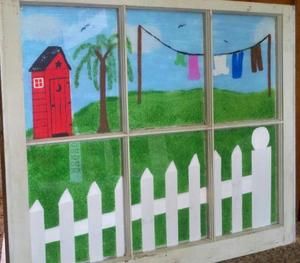 Beautiful Hand Painted Vintage Window Country Picket Fence View