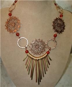 Big Funky Copper Carnelian Gem Necklace See Earrings