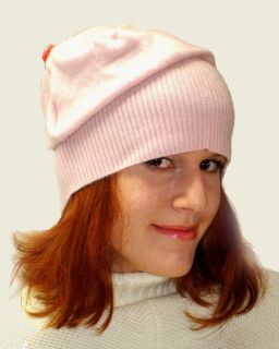 GONE TO PARIS Pink recycled cashmere button hat M