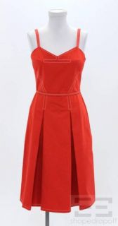 Carolina Herrera Red Top Stitched Cotton Sleeveless Dress Size 4 New 