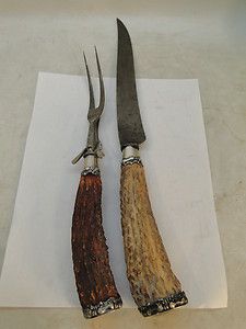   Antler Sterling Silver Carving Fork Knife Set McIntosh Heather