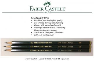 Faber Castell Castell 9000 Pencil 6B (3pcs/set)   Writing Drawing 