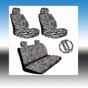 White Zebra Car Seat Covers 12 PC 3 Extra Headrest Split Bench Airbag 