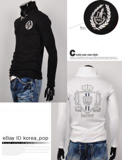 Korea Pop Mens Casual Shirts Slim Fit Long Sleeve Tattoo Collar Printe 