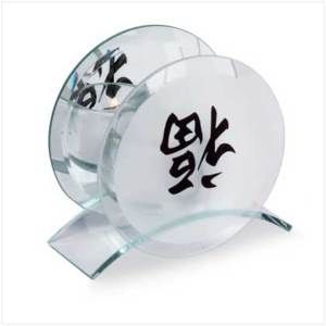 Good Luck Chinese Mirrored Frosted Glass Tea Light Candle Holder Room 