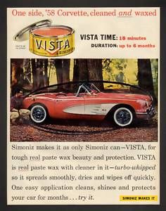 1958 Chevrolet Red Corvette Car Vista Wax Vtg Print Ad