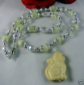 Artisan New Jade Crystal Cat Necklace Cat Rescue