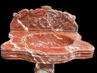Beautiful Hand Carved Red Marble Pedestal Sink SNK63