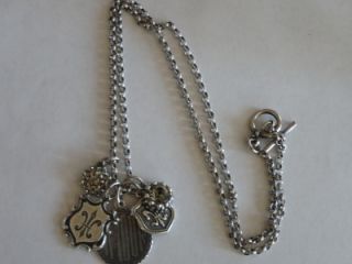 Catherine Popesco Silver Amour Fleur de Lis Crystal Charm Necklace 