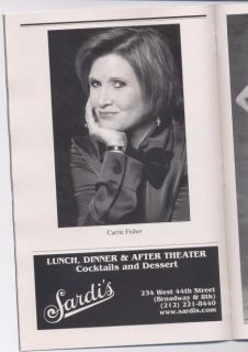   Opening Night Playbill Color Ad Carrie Fisher Star Wars Mint