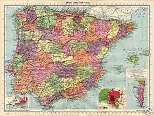 Large 1940 WW2 Map Spain Portugal Catalunya Catalonia