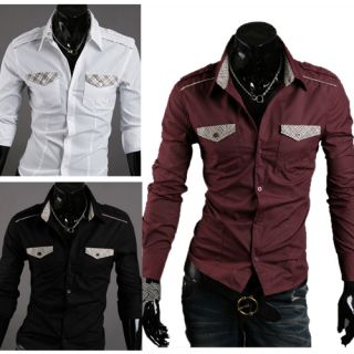 New Mens Luxury Casual Slim Fit Stylish Dress Shirts 3 Colors 3 Size 