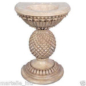 Pineapple Pedestal Sink Carved Stone Vanity Neutral Finish Single 