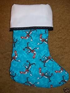 Handmade Cat in The Hat Christmas Stocking Fully Lined