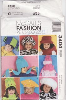 Girls Polar Fleece Fake Fur Hats Scarves Mittens McCalls Sew Pattern 