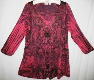 Cato XL Rose Pink Floral Sublimation Tunic Top Blouse Shirt New Extra 
