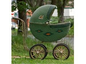 Green Wicker Baby Doll Stroller Carriage Circa 1900S