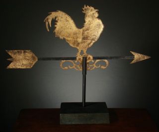 WEATHER VANEANTIQUE ROOSTER from CAWOOD HOMESTEAD, GILDED IRON, 18.5 