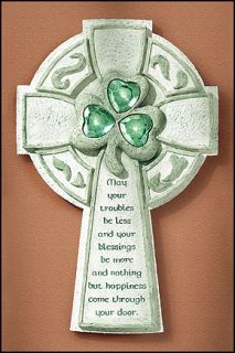   Wall Lucky Clover Cross with Gemstones Center Blessing Crucifix