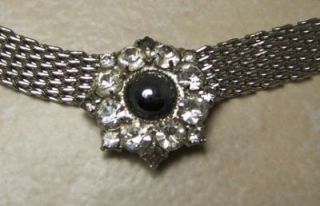 Vintage rhinestone necklace choker central flower focal point