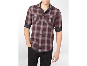   Klein Big Tall Plaid Double Layer Roll Up Casual Shirt Mens