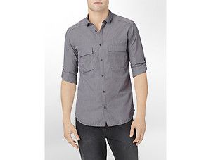 Calvin Klein Houndstooth Roll Up Casual Shirt Mens