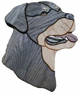 Rottweiler Intarsia Wood Carving Oak Wall Decor Approx 10 w x 12 H 