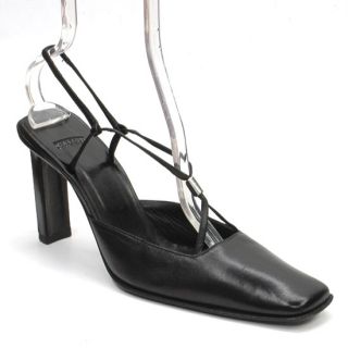 Auth Casadei Made in Italy Black Leather Dress Slingback Heels Pumps 