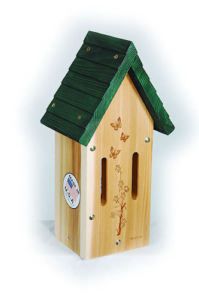   House Natural Cedar Hibernation Box Etched Wood Green Roof