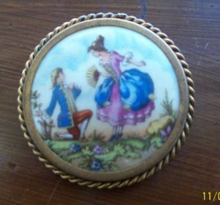 Brooch CY Chabrol Hand Painted Limoges Porcelain Miniature France 