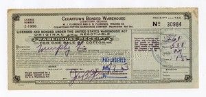 1953 Cedartown Georgia Cotton Warehouse Receipt