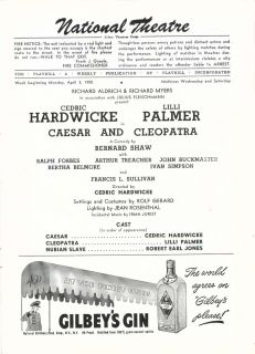   and Cleopatra Playbill 4/3/50 Cedric Hardwicke Lilli Palmer National
