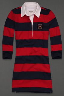 Abercrombie Fitch Womens Cass Polo Dress Preppy Stripe Navy Red XS New 