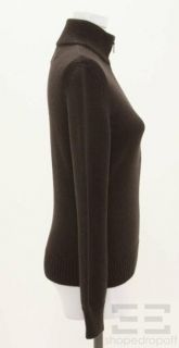 Celine Brown Wool Leather Applique Half Zip Pullover Sweater Size 