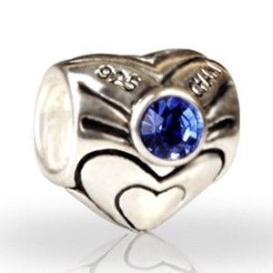 Chamilia Blue Heart September 925 Sterling Silver Charm Bead Genuine 