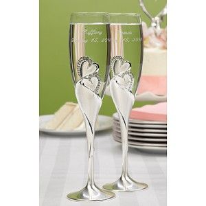   Wedding Toasting Flutes Rhinestone Heart Engraved Champagne Glasses