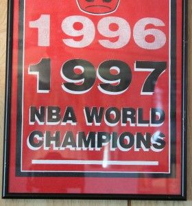 rare 1997 chicago bulls nba champions framed banner