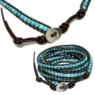 Chan Luu Turquoise Beads & Brown Leather Wrap Bracelet