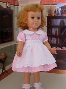 Pink Peppermint Stick Dress and Eyelet Apron Pinafore for Chatty Cathy