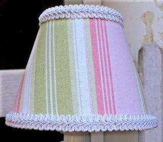 Child Chandelier Lamp ShadesSoft Sage Green and Light Pink Stripes 