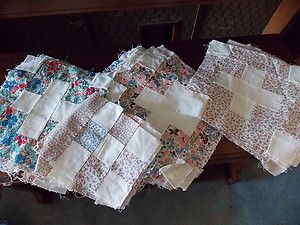 LOT OF QUILT BLOCKS CENTER CROSS W NINE PATCH EXTRAS VERY OLD FEEDSACK 