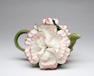 Ceramic Handcrafted Carnation Flowered Teapot Collectible Figurine 