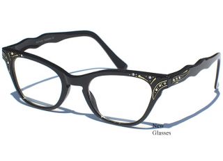 Cat Eye Clear Lens Glasses Black Frame with Rhinestones Vintage Retro 