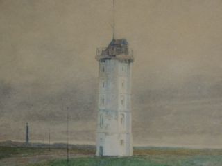 Hugo Charlemont Signed Framed Watercolor of The Skagen Lighthouse in 
