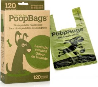 Dog Waste Pickup Poop Bags   120 Biodegradable Handle Tie Bags
