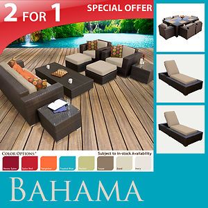   Wicker Patio Furniture Sofa 7pc Dining Set 2 Lounge Chaises