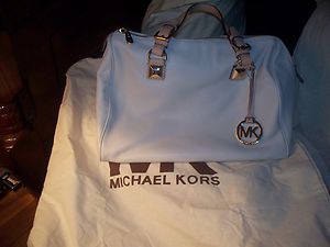 Michael Kors Large Grayson Leather Satchel Handbag Purse $348 Vanilla 